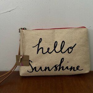 NEW Joules HELLO SUNSHINE Straw Summer Beach Wristlet Bag RED SUN Handbag